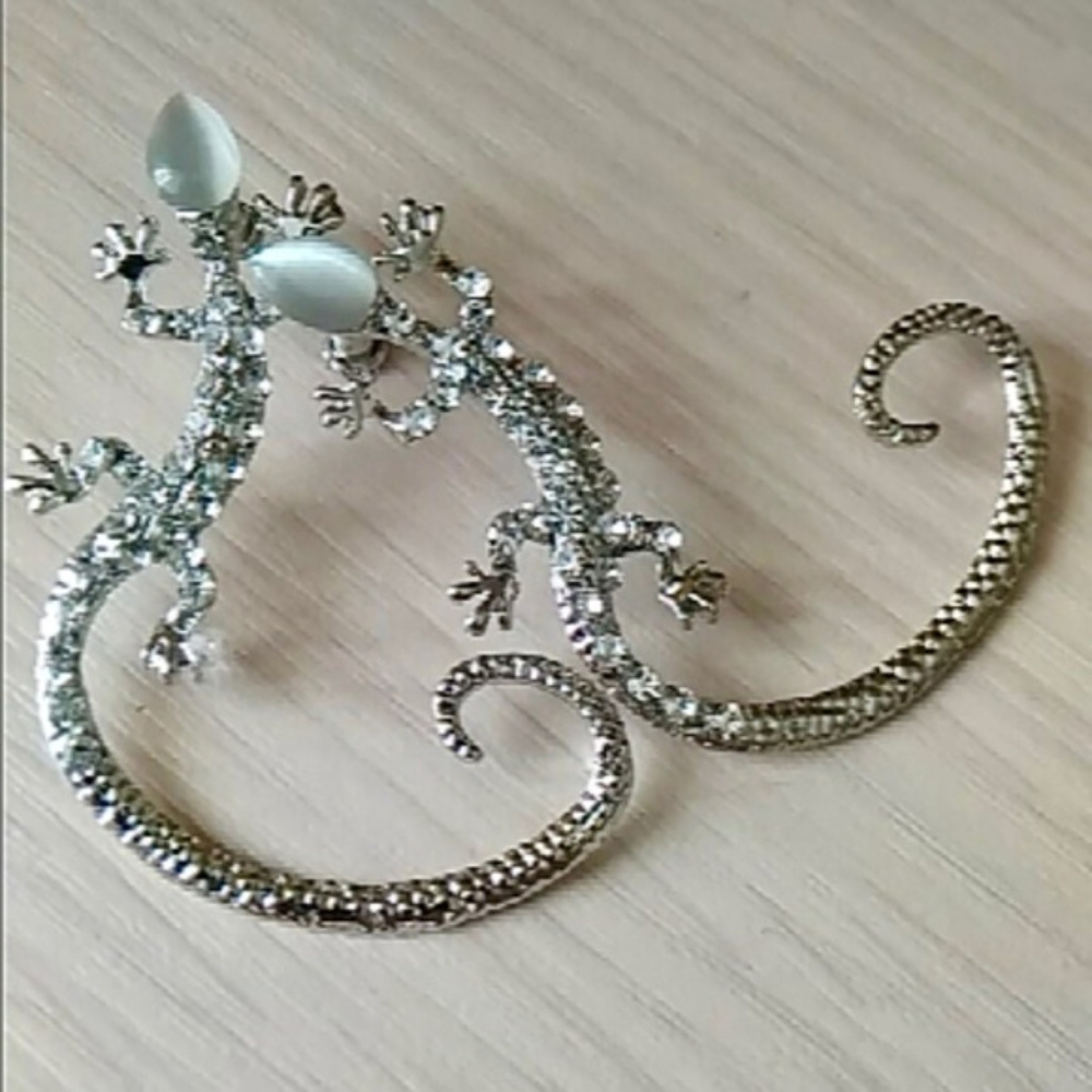 Gothic Punk Metal Crystal Gecko Cuff Wrap Earring - Picture 5 of 8